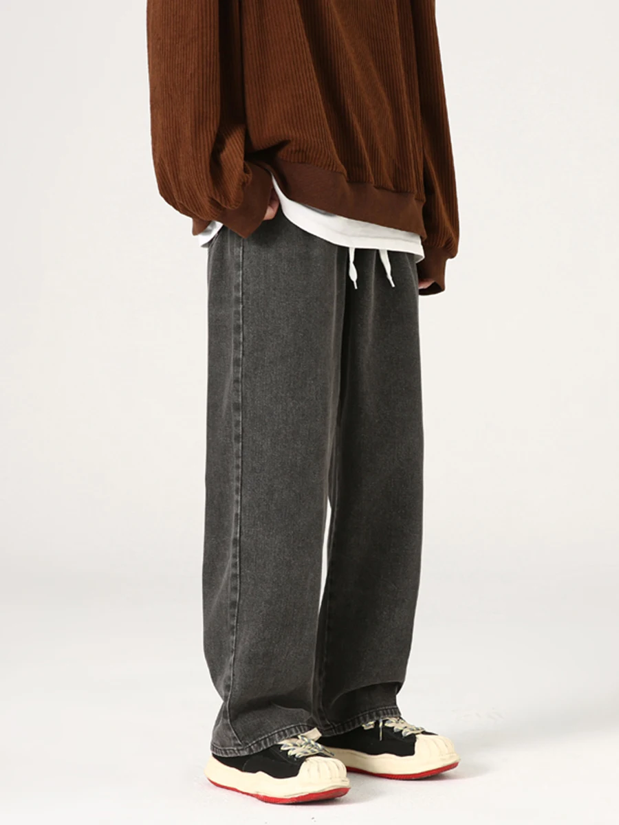 Four Seasons New Street Casual Loose Drawstring Jeans Men Loose Straight Casual Casual Drape Tide Brand Ins Wide Leg Long Pants