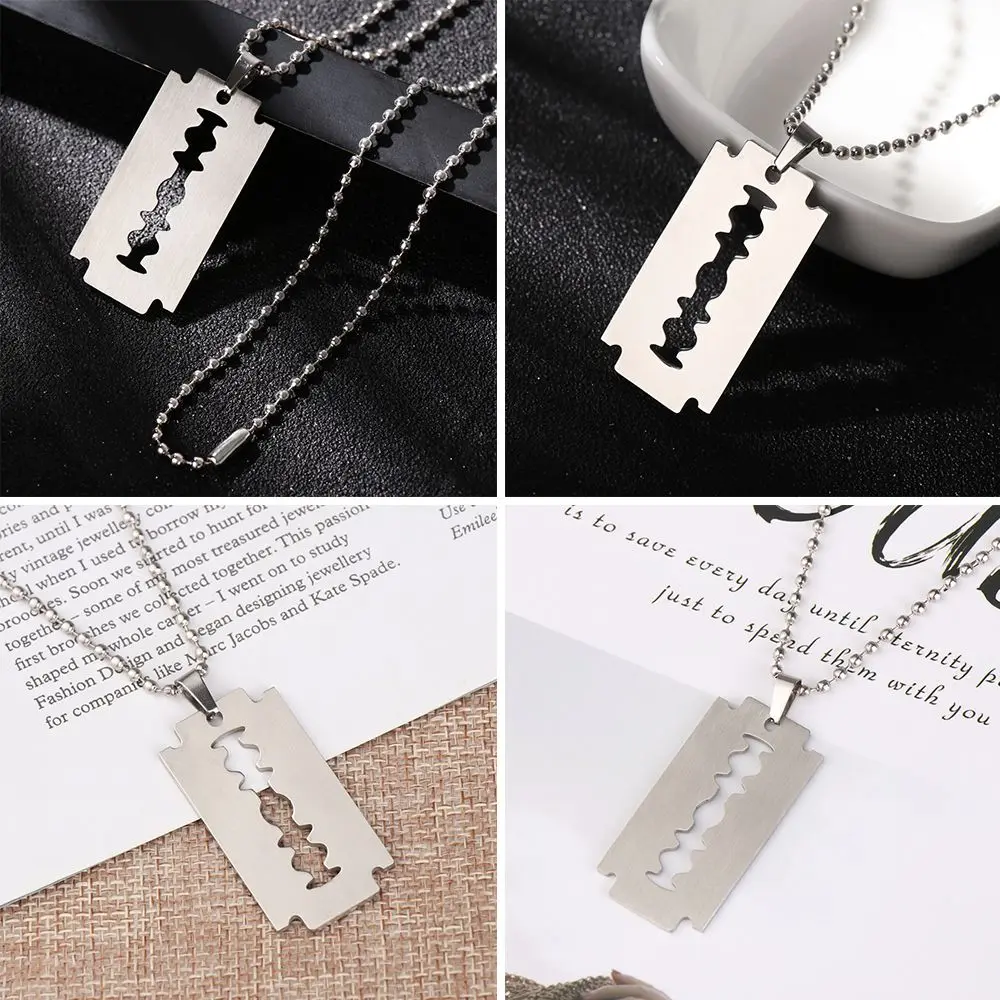 

New Hip Hop Punk Street Stainless Steel Razor Blade Shaped Pendant Dogtag Necklace