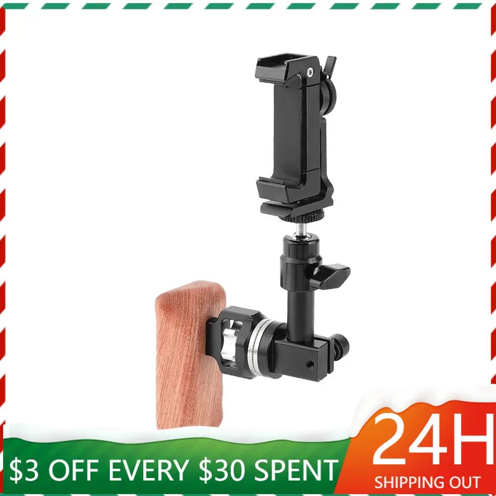 SZRIG Smartphone Clip + Ball Head Peapod Holder With Arri Rosette Wooden Handle Grip For Universal Cell phone tablet PC