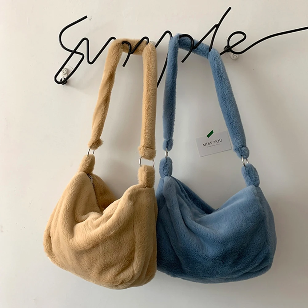 

Women Fashion Pure Color Shoulder Bag Autumn Winter Plush Underarm Bags Female Casual Large Capacity Handbags