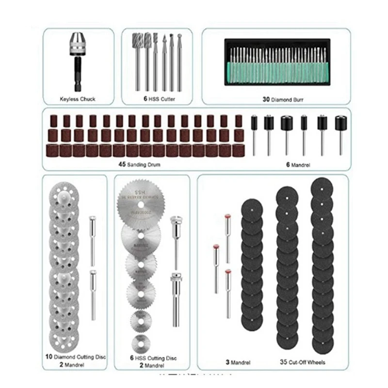 

Rotary Tool Accessories 147 Pcs Mini Saw Blade Diamond Cutting Disc Metal Cut Off Wheel Sand Band Drill Bit
