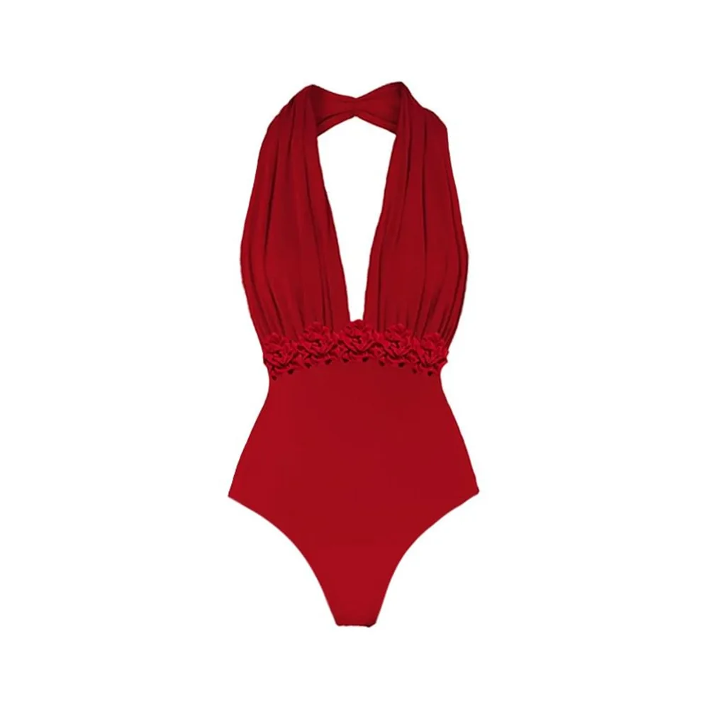 Комплект бикини 3D Flower Red Цельный купальник сексуальная юбка Бразильское