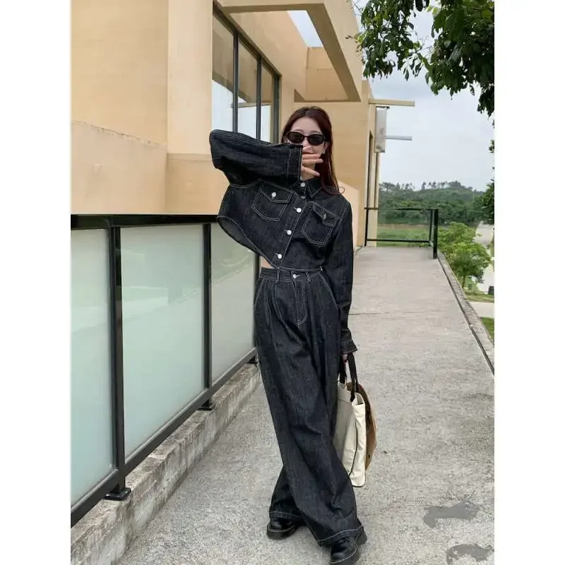 WoVanYi Stock винтажные пряные джинсовые рубашки свободного кроя джинсы с прицепом