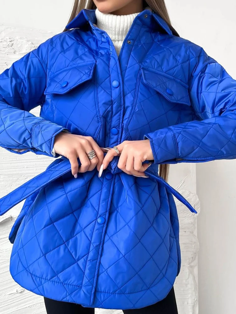 Woman Winter 2022 New Loose with Belt Long Thick Parkas Woman Women's Winter Coats Keep Warm Green Casual Long Cotton Coats