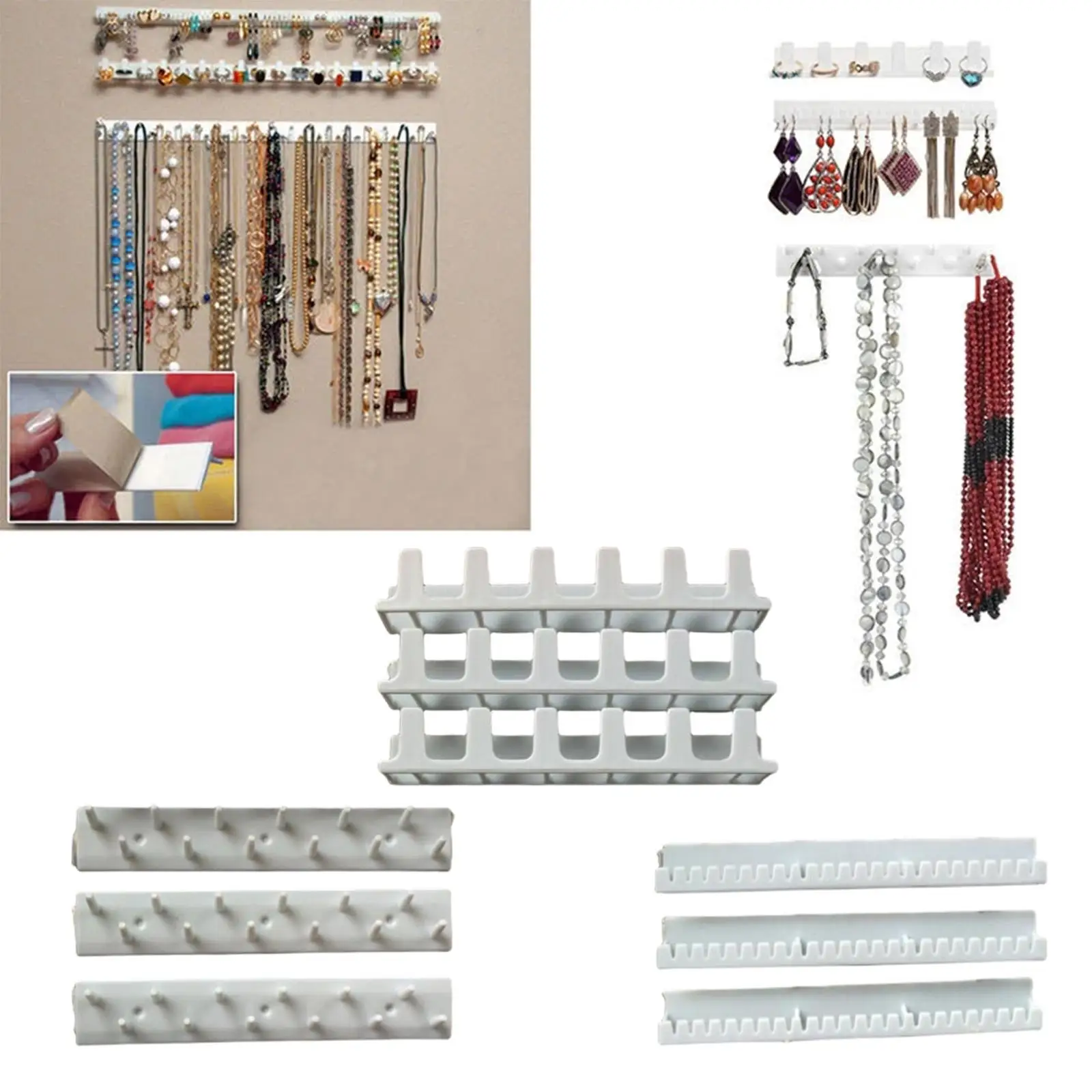 

9 Pieces Adhesive Jewellery Organiser W/ Hook Rings Set Earrings