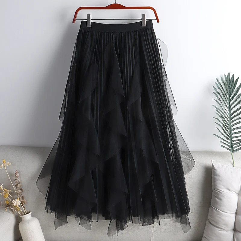KOLLSEEY Brand High Waist Pocket Skirts Womens Spring Fashion Long Pleated Skirt With Belt Casual Ladies Longa Gray Hot Sale enlarge