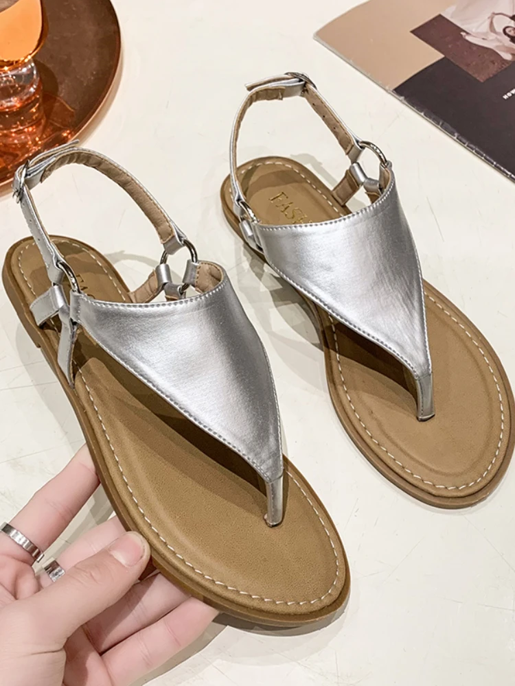 Women's Casual Holiday Beach Sandals 2023 Summer New Round Toe Flat Flip Flops Ladies Retro Bohemian Slippers Sandalias Mujer