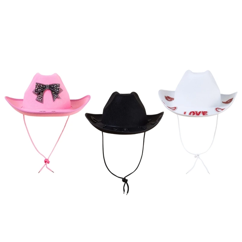 

Cowgirl Hat Flickering Cowboy Hat Bowknot for Music Festivals Crystals Cowboy Hat Versatile Knight Hat