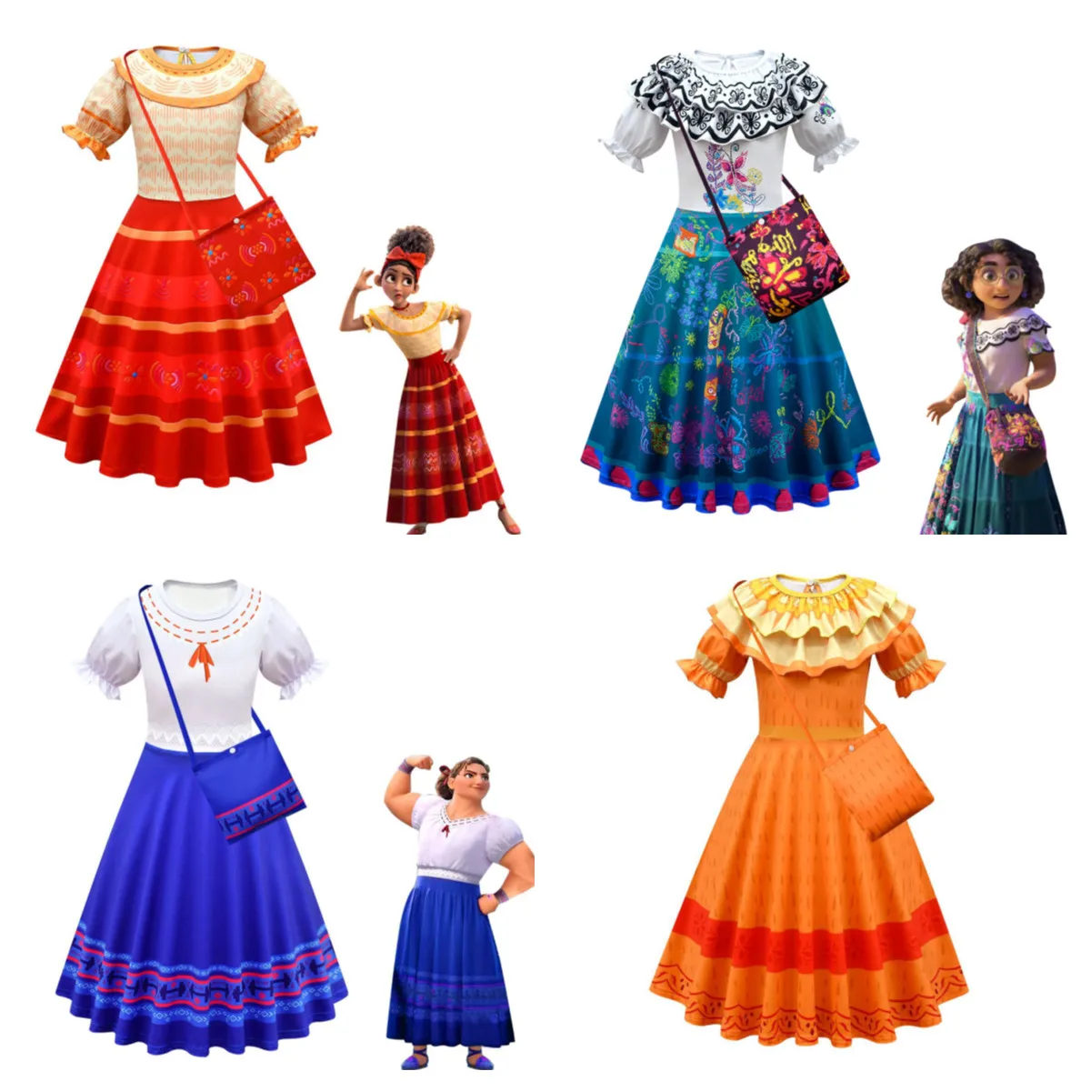 

Summer Girls Movie Encanto Charm Luisa Pepa Dolores Mirabel Madrigal Cosplay Costume Long Dresses Carnival Halloween Dress Up