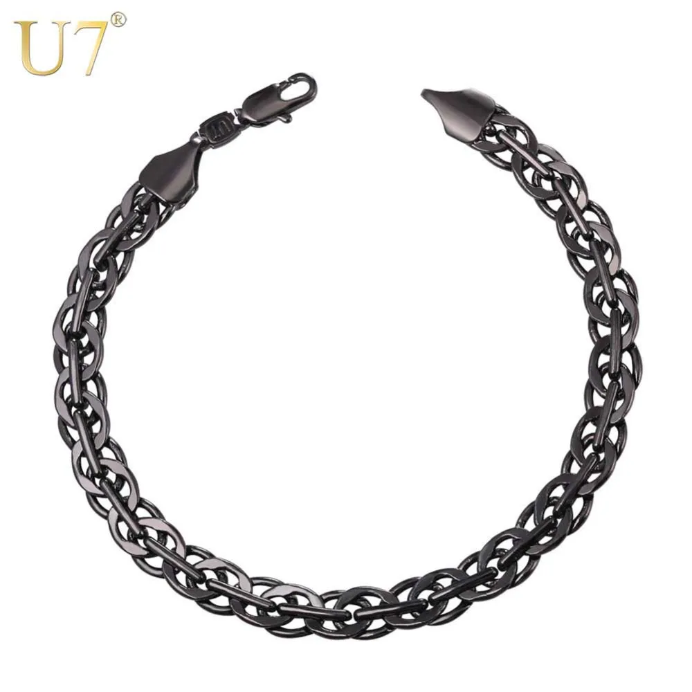 

U7 Gold/Silver/Black Color Link Chain Bracelet Men Jewelry Gift Wholesale 21CM 7MM Hip Hop Punk Rock Bracelets H1022