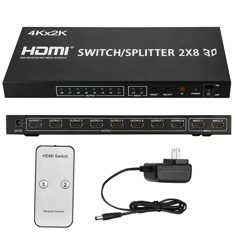 4K HDMI сплиттер 2X8 HDMI переключатель 2 в 8 Выход видео преобразователь HDMI сплиттер от 1 до 8 экран дисплея для телефона ПК PS4 монитор