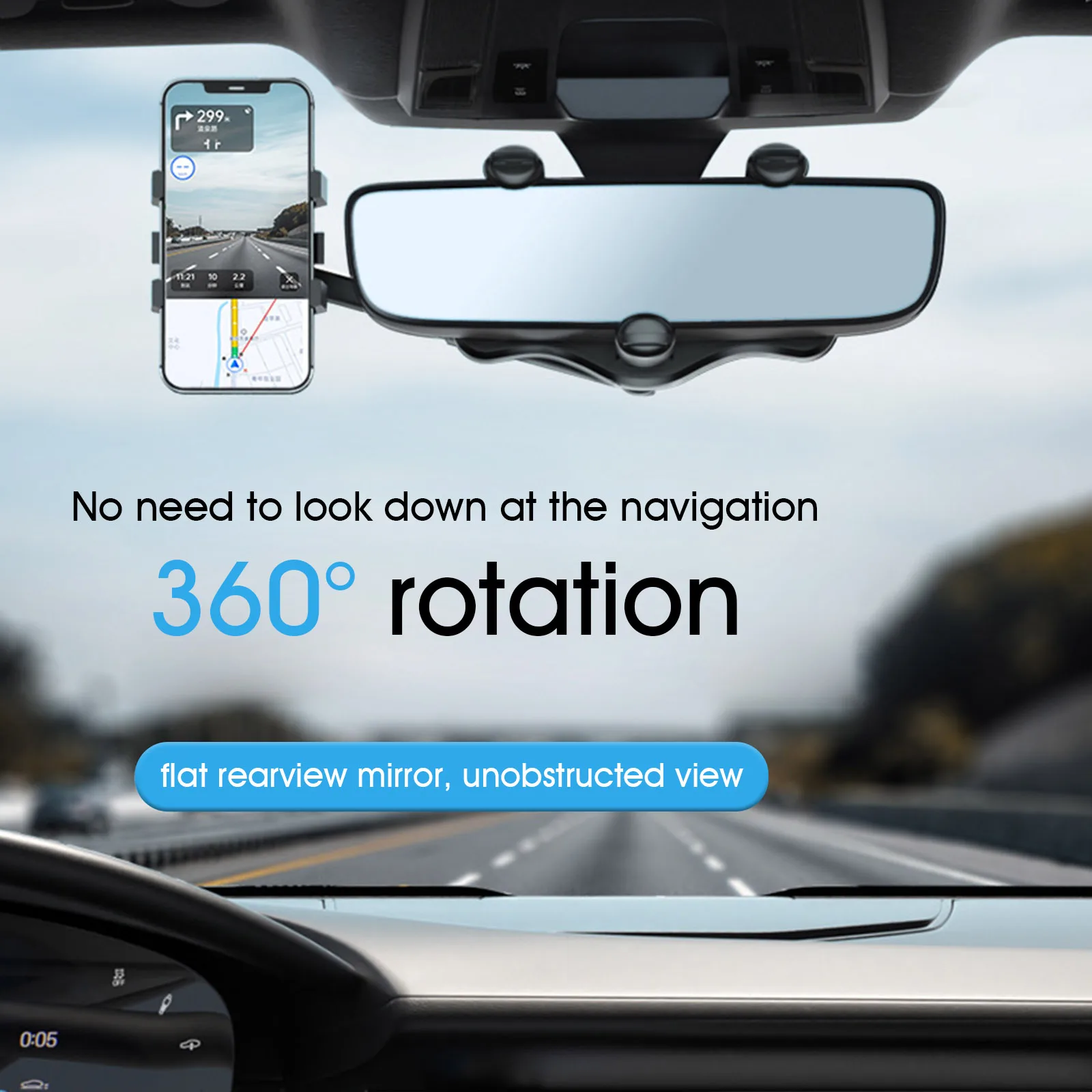 Car Phone Holder 360°Rotatable Retractable Car Rearview Mirror Phone Bracket Stand Universal GPS Phone Mount Holder
