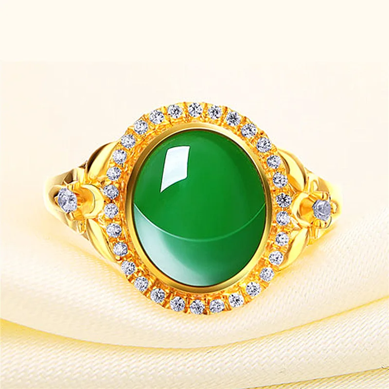 

Natural Green Chalcedony Hand Carved Jade Ring Fashion Boutique Jewelry Men's and Women's Agate Opening Adjustable Ring Gift
