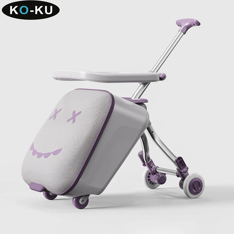 KO-KU Children's Luggage Lazy Walker Trolley 20 Inch Cabin Boarding Box Front Universal Wheel Baby Case Ride on Suitcase