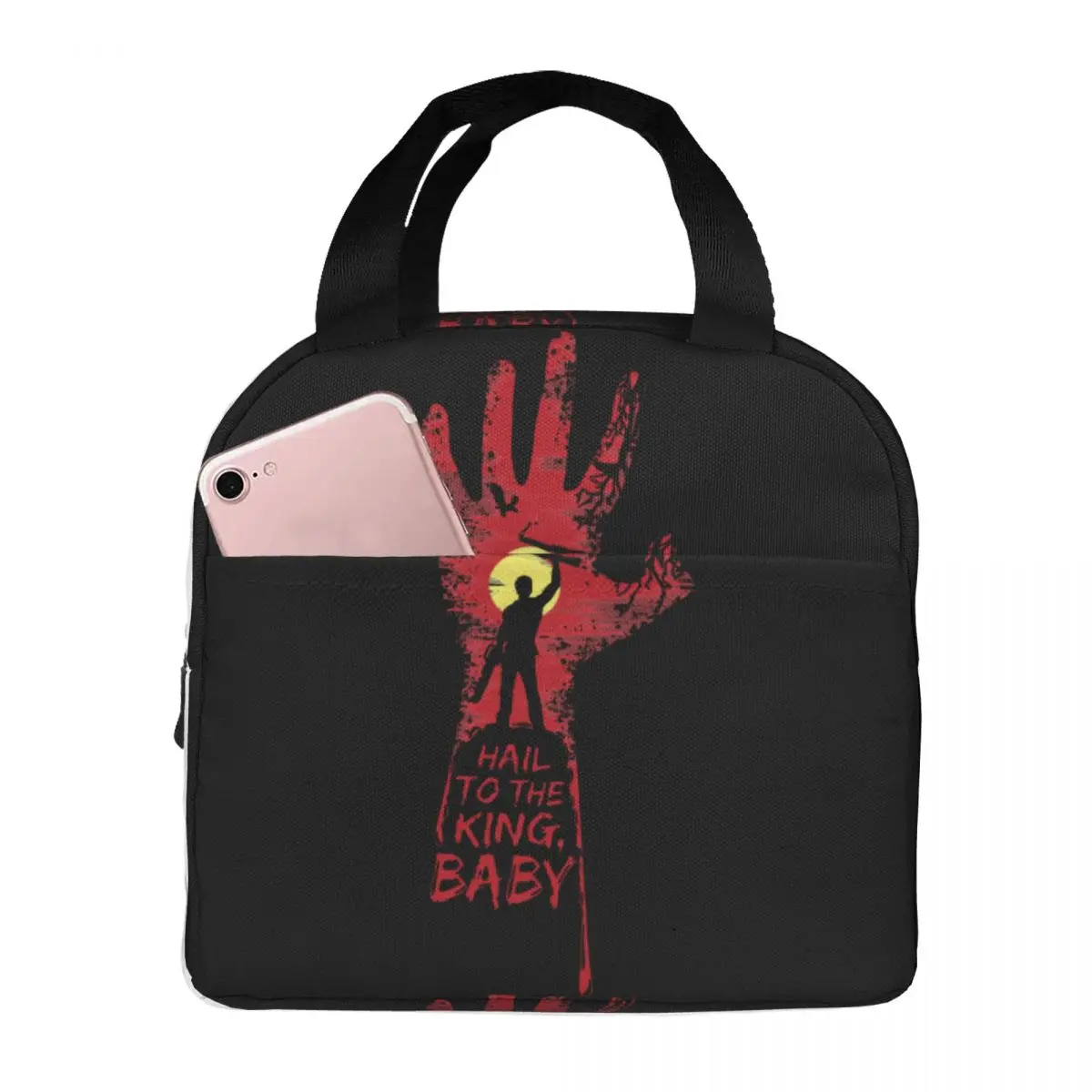 Lunch Bag for Men Women Hail To The King Baby Evil Dead Insulated Cooler Bags Portable School Horror Movie Canvas Tote Food Bag