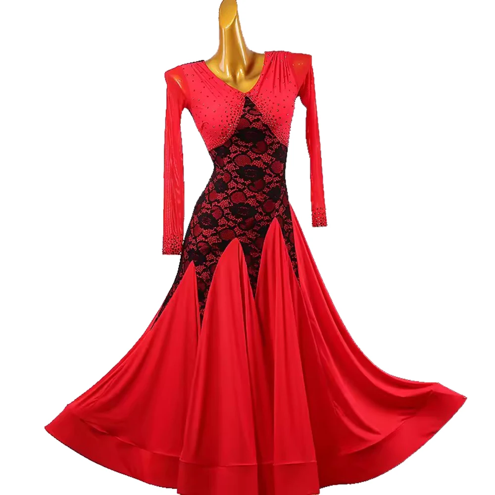 

Оригинальные высококачественные платья для бальных танцев, женские современные костюмы Красного национального стандарта, кружевные большие свободные платья для вальса, одежда для соревнований