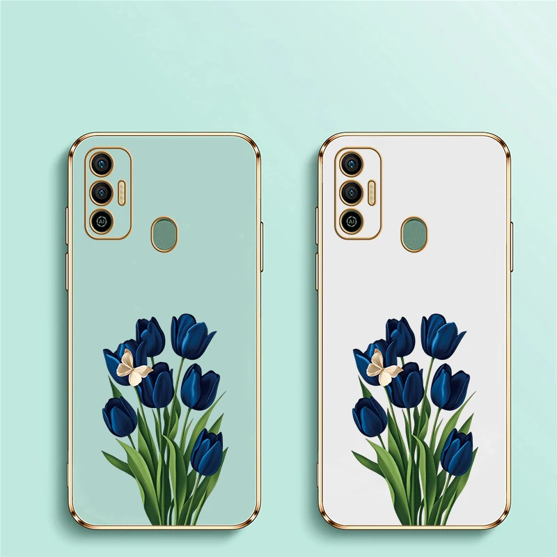 Мягкий чехол из ТПУ для телефона Infinix Tecno Spark 20 20C 5 7 Pro 8C 5 Air 6 Go 1 2024 2022 2021 2020 с узором в виде тюльпанов и бабочек (art.: 3920daee27269) - 3920daee27269