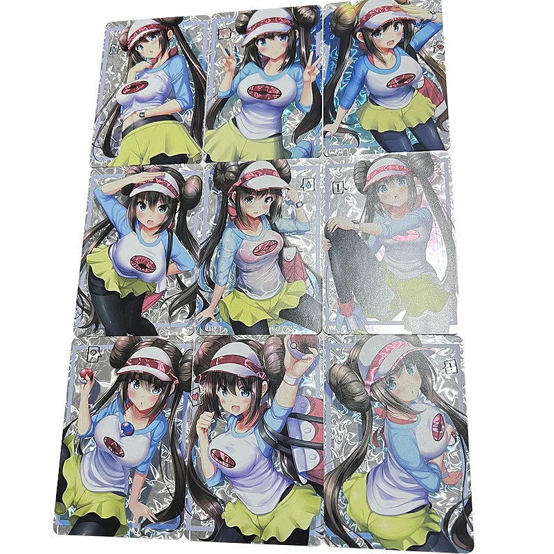 

9Pcs/set 59X86Mm Diy Self Made Pokemon Trainer Rosa Color Flash Card Anime Peripheral Collection Card Gift Toys