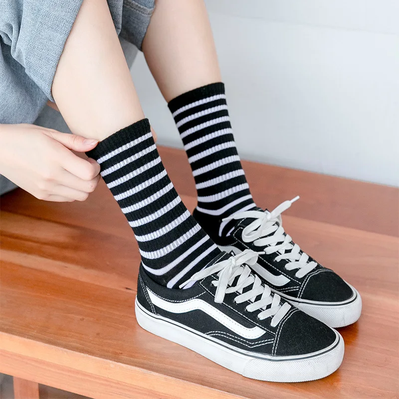 6 Pairs Fashion Women Socks Set Striped Pile Socks Autumn and Winter New Mid-tube Socks Japanese Cute Socks Women's Korean Socks