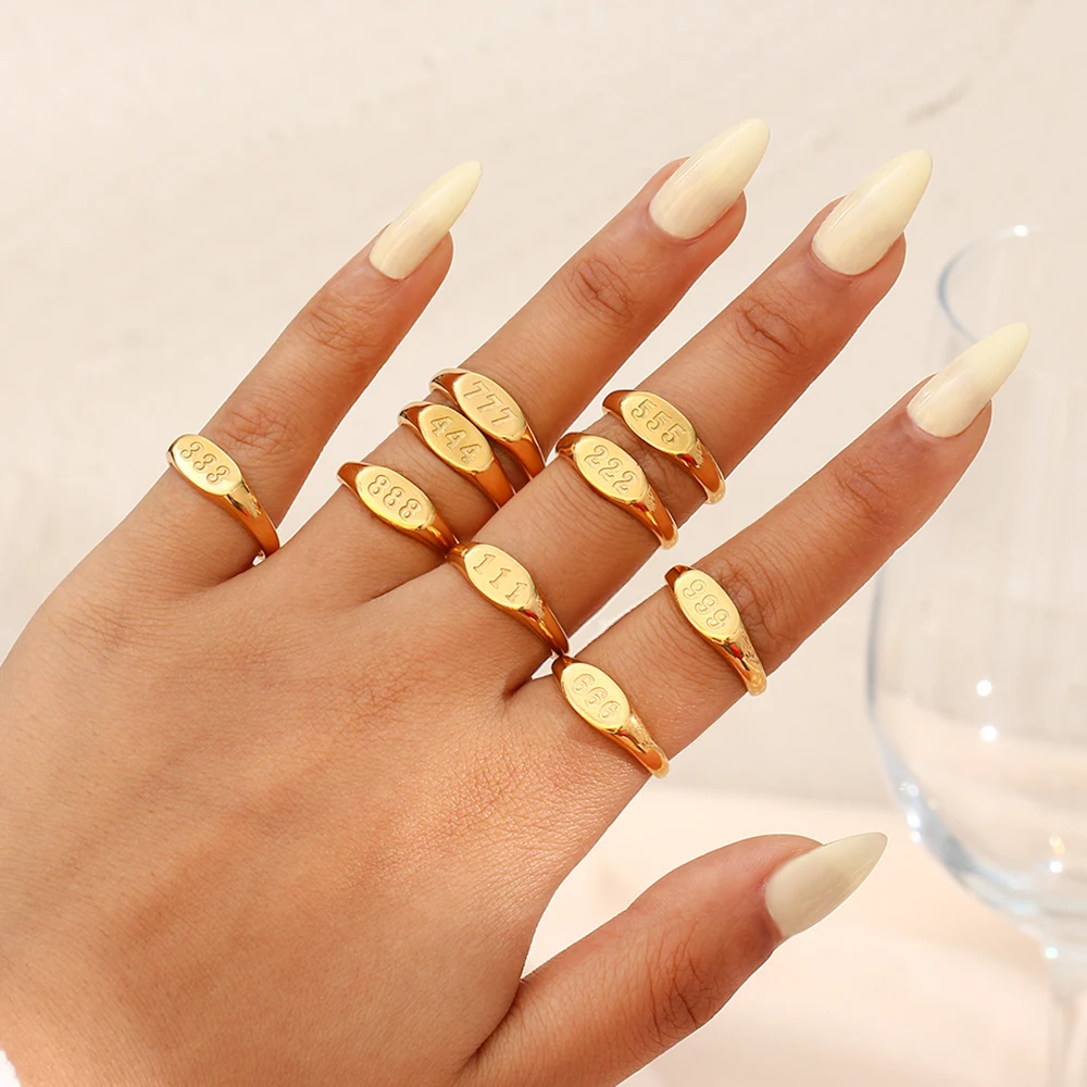 

2022 New Cute Angel Number Rings Jewelry For Women 18K Gold Plated Lucky Number Stainless Steel Ring For Girls