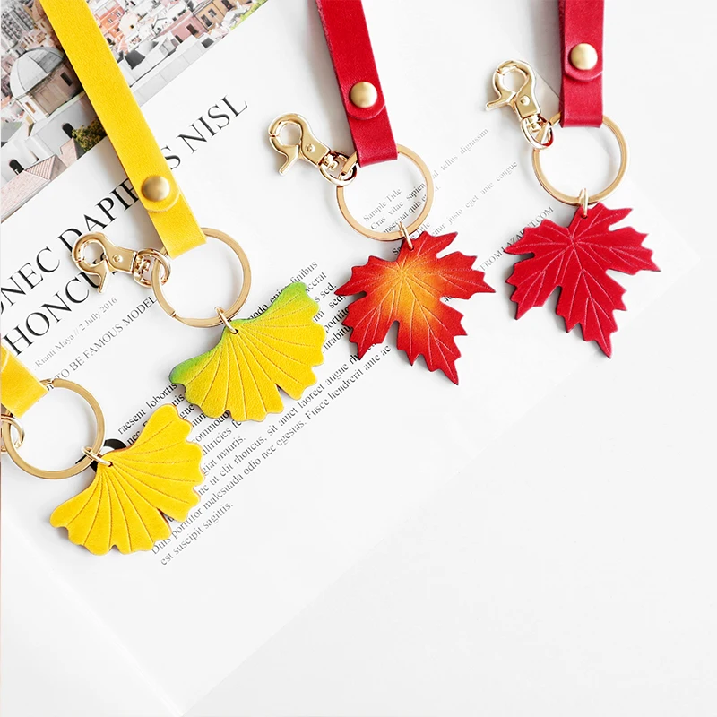 

Автомобильный брелок Ginkgo Biloba Leaf ручной работы из натуральной кожи, аксессуар для сумки с подвеской