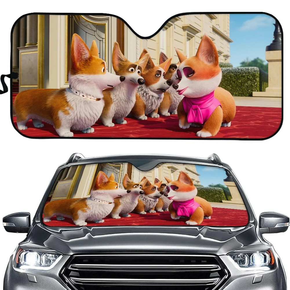 

Hot Movie The Queen's Corgi Print UV Protect Foldable Front Windshield Sunshade Durable Car Accessories Car Windshield Sun Shade