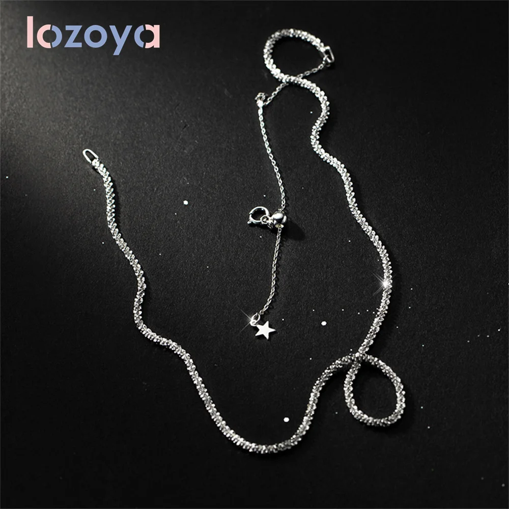 

LOZOYA Women's 925 Sterling Silver Necklace Temperament Gypsophila Adjustable Bare Chain Pendant Simple Y-Shaped Clavicle Chain