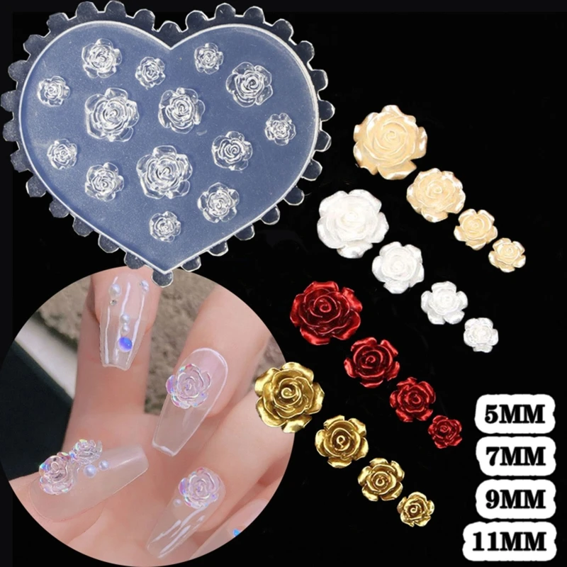 3D Rose Flower Nail Art Decorations Epoxy Resin Mold Nail Ornaments Silicone Mould DIY Crafts Jewelry Casting Tools