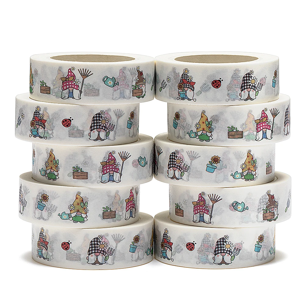 

2022 NEW 10pcs/Lot 15mm x 10m Draw Gnome Plant Garden Spring Cartoon Washi Tape Scrapbook Masking Adhesive Washi Tape Stationery