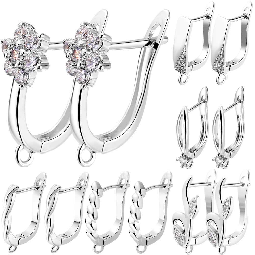 

Juya 4 Pcs/Lot DIY Gold Silver Plated Women's Earring Making Accessories Basic Ear Wire Hooks Fastener Bails Earrings Supplies