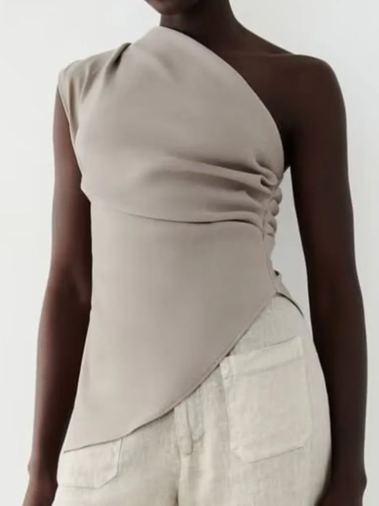 

Женская блузка на одно плечо, однотонная Асимметричная блузка с рукавом на одно плечо, лето 2023