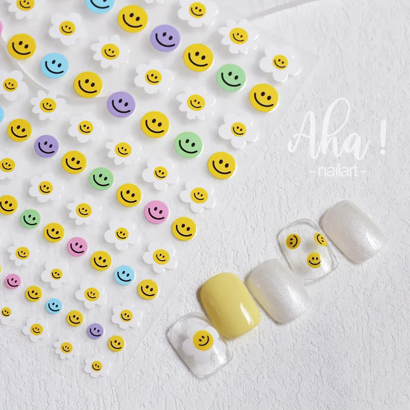 

1 sheet Cute Smile Nail Art 3D Stickers Nail Decals for Nails Smiley Face Manicure Kawaii Japanese Design DIY Happy Accessories