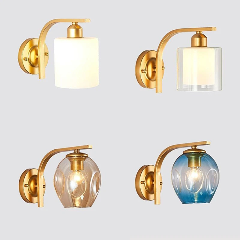 

Modern Color Sconce Wall Lamp Glass Lampshade Loft Decorative Indoor Corridor Led Wall Lights Fixtures E27 Black Gold Blue