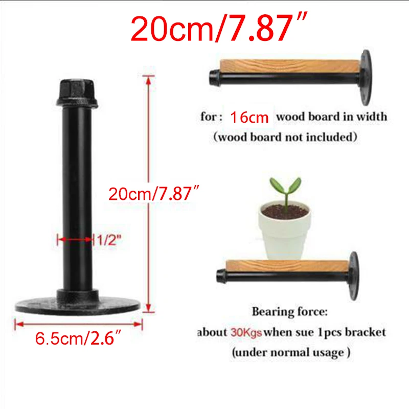 

Vintage Black Iron Pipe Shelf Bracket Clamp Wall Mounted Storage Shelf Holder Racks Bathroom Bookcase DIY Decor Home Improvement