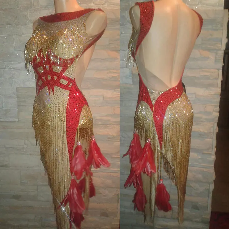 Сексуальное платье для латинских танцев с открытой спиной на заказ блестящее со