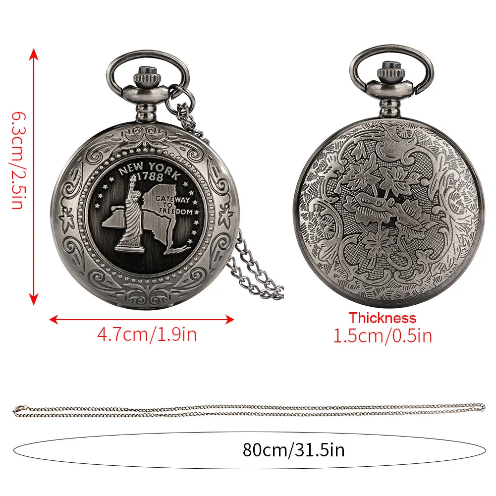 Retro Big Pocket Watch Statue of Liberty Souvenir Gift for Men Women Quartz Necklace Pocket Watch Fob Chain Relógio De Bolso