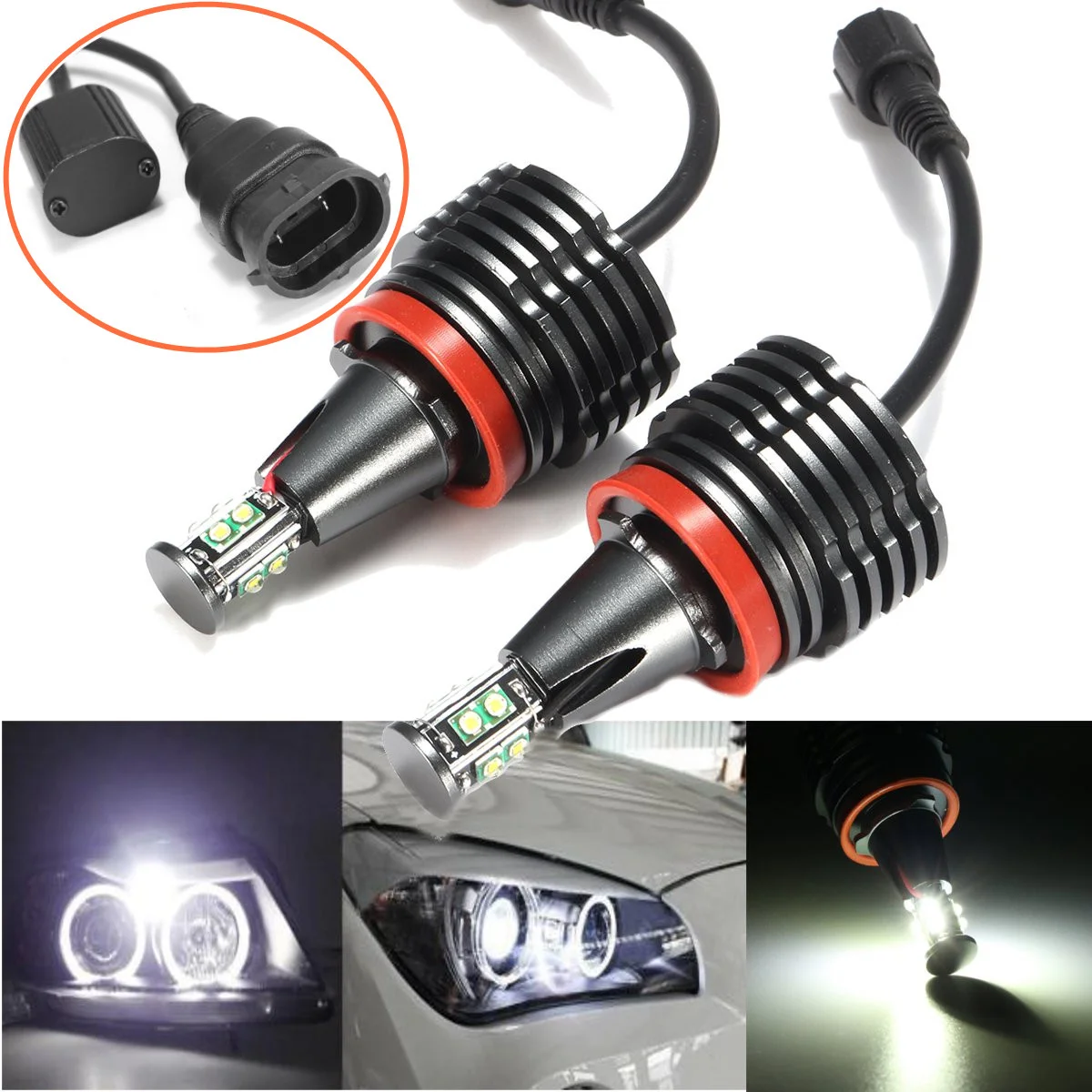 

2 H8 40W 8 LEDs Eyes Ring Lights Headlights Marker Bulbs for 1 3 5 6 X Z Series - 63217760782 )