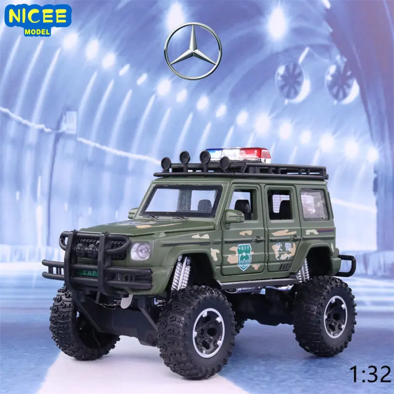 

1:32 Mercedes Benz G63 Off-road police car Diecast Metal Alloy Model car Sound Light Pull Back Collection Kids Toy Gifts A75