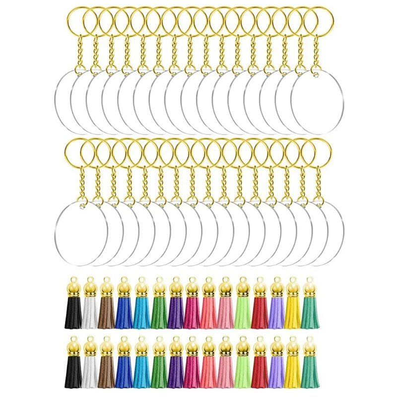 

30 Pieces DIY Crafts Multicolor Tassel Pendant Round Acrylic Keychain Set