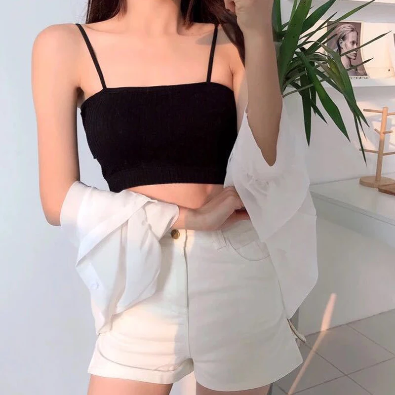 

Solid Color Sexy Tank Crop Tops Women Summer Basic Crop Top Streetwear Sleeveless Camis Cool Girls Cropped Tee Camisole Femme
