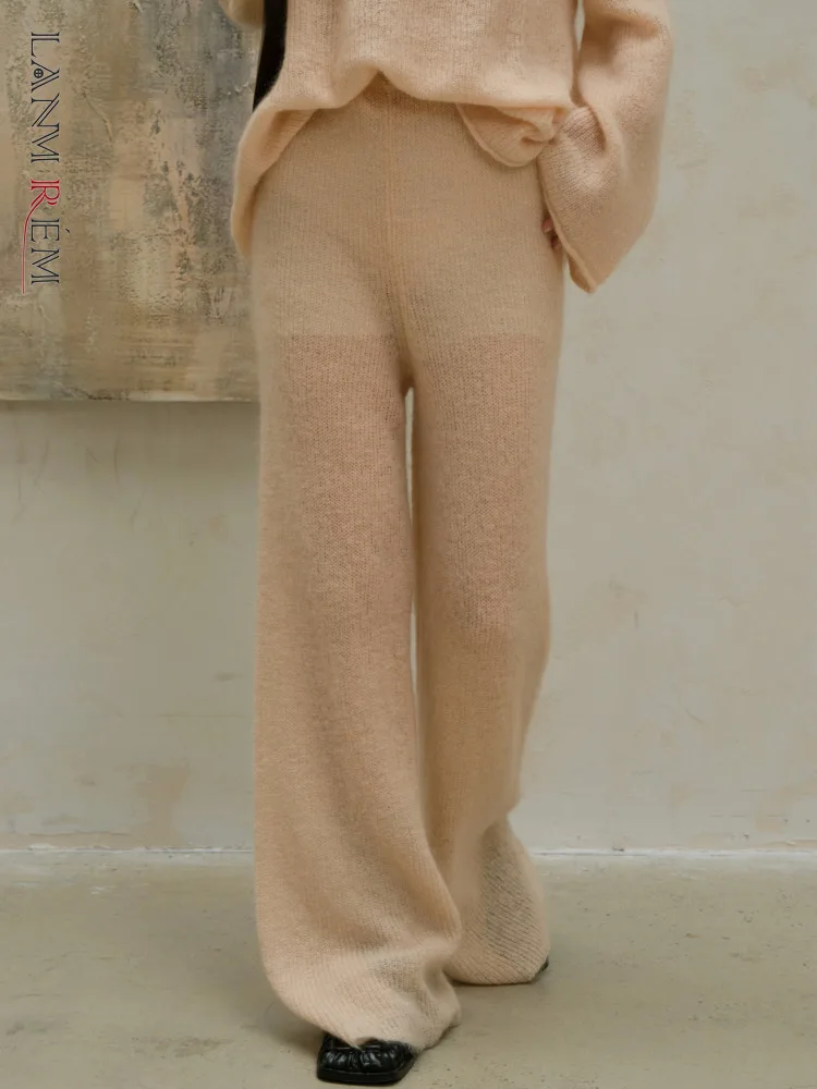 

LANMREM/Новинка 2023 года; Зимние вязаные широкие брюки; Повседневные однотонные длинные брюки с эластичной высокой талией; Модная одежда; 2AA2778