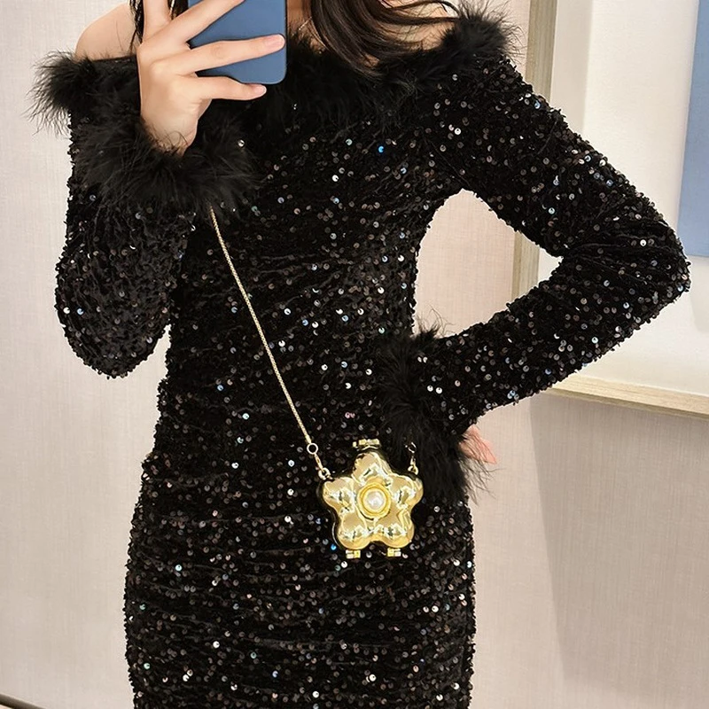 Новая акриловая сумка для губной помады женщин на плечо с цветочным бантом