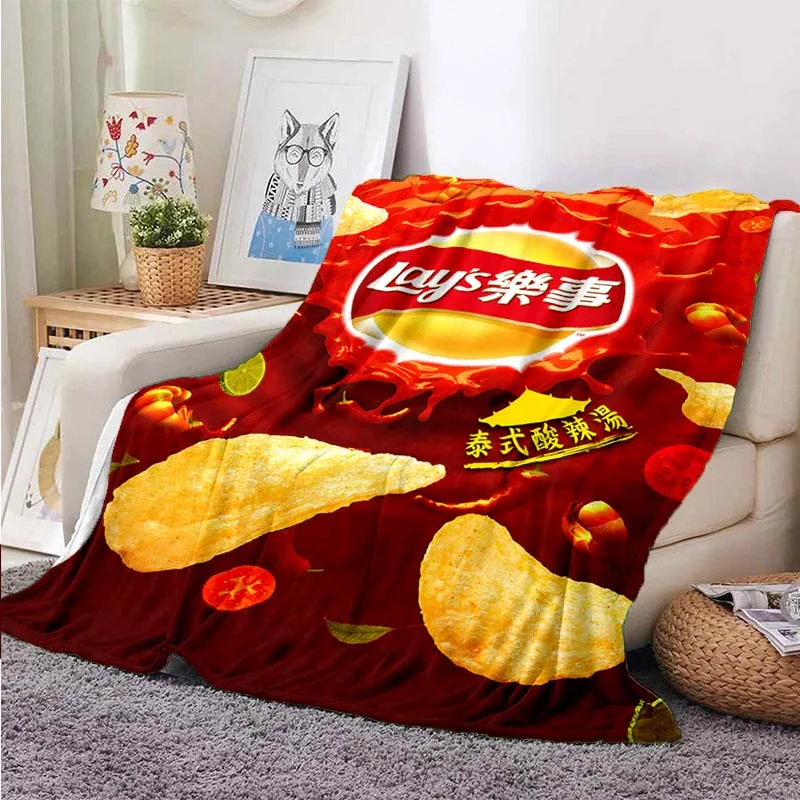Пледы с картофельными чипсами и креативным принтом мягкие качественные складные