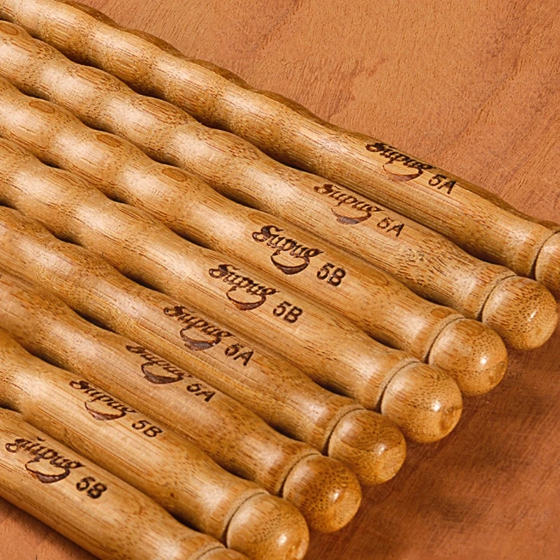 

1pairs Wavy Pattern Bamboo Drumsticks 5A / 5B / 6A Drum Stick Durable Practical Drum Sticks Cymbals for Drums Drum Accessories