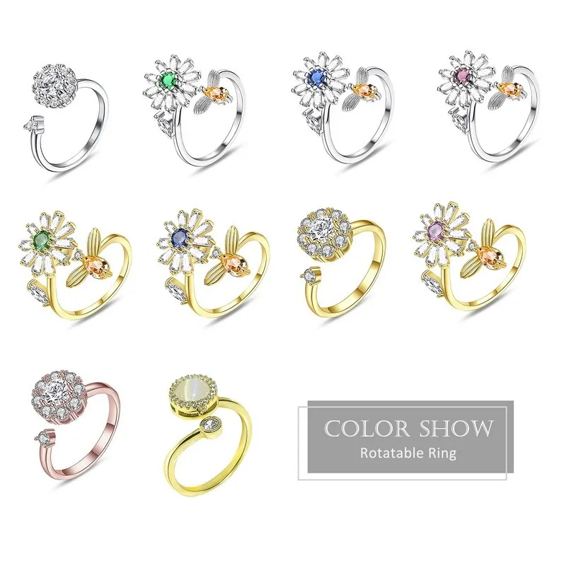 Вращающееся кольцо для беспокойства женщин фиджет-кольцо с ромашкой и Пчелкой