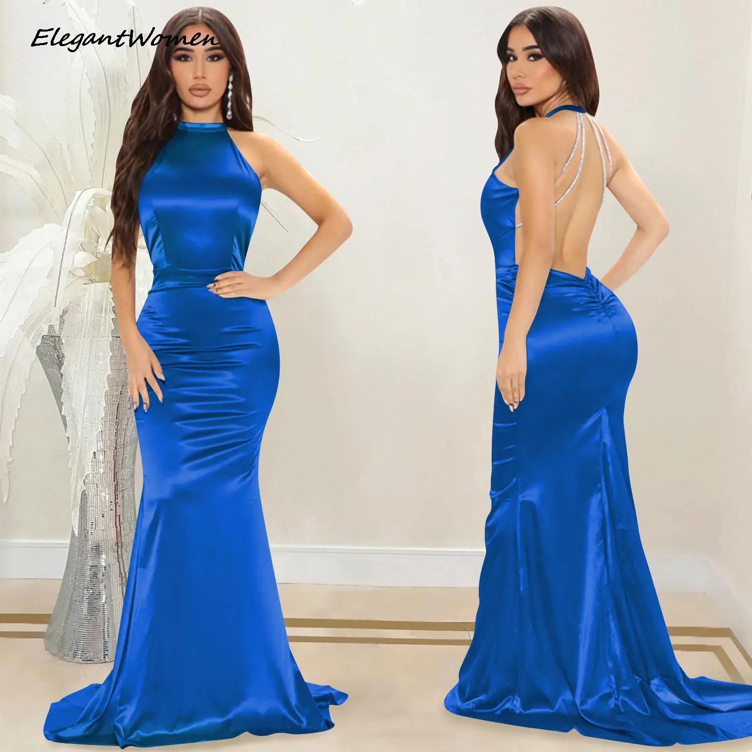 

Diamond Strap Backless Satin Club Party Dresses Women Fashion Bodycon Dress Sexy Summer Elegant Evening Sleeveless Maxi Dress