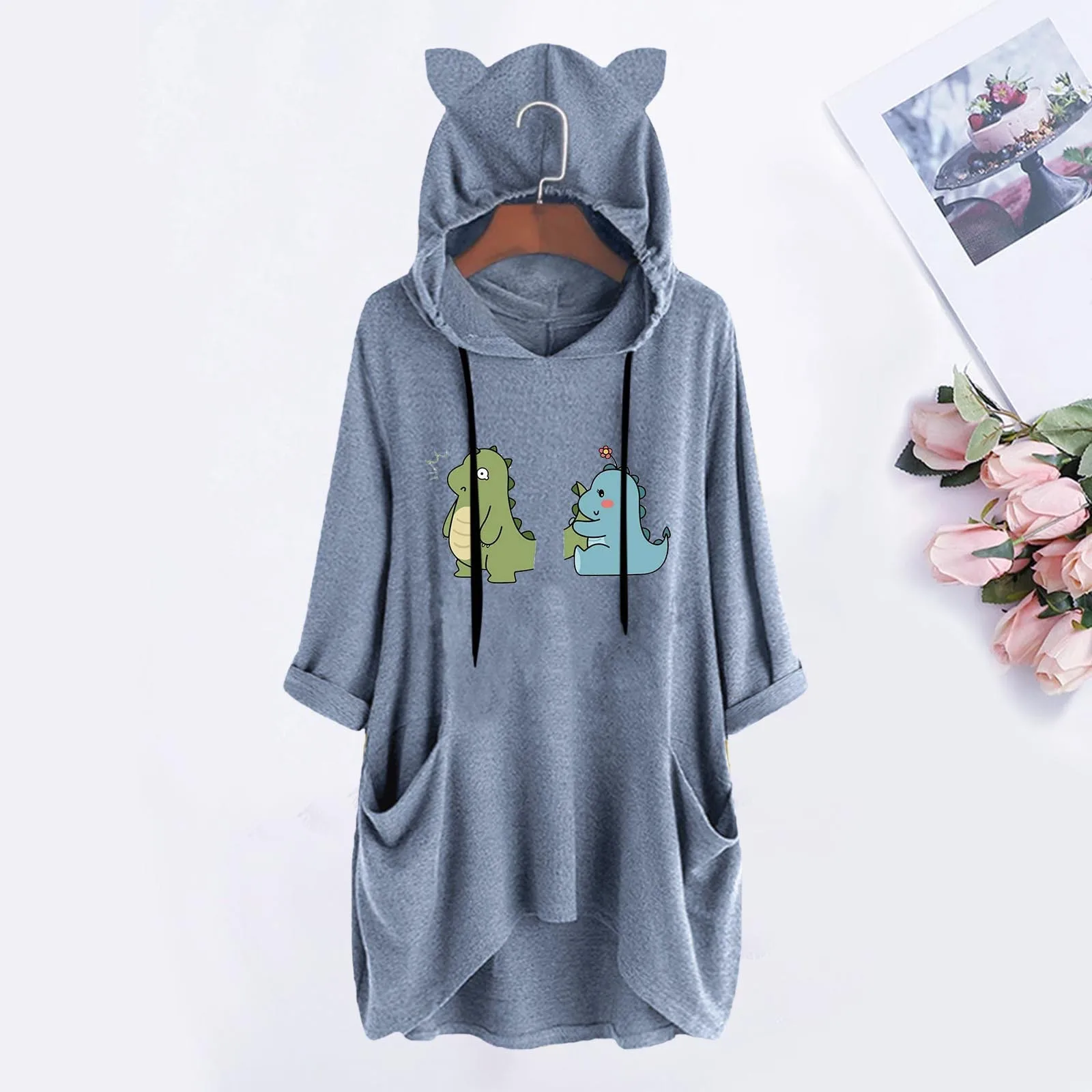 

Платье-Макси женское с капюшоном и принтом «кошачьи ушки»