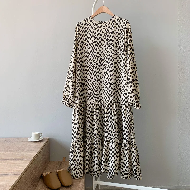 

Temperament Dress Mid-length 2021 Korean Version of The New Long-sleeved Chiffon Long Woman Dress Summer O-Neck Casual