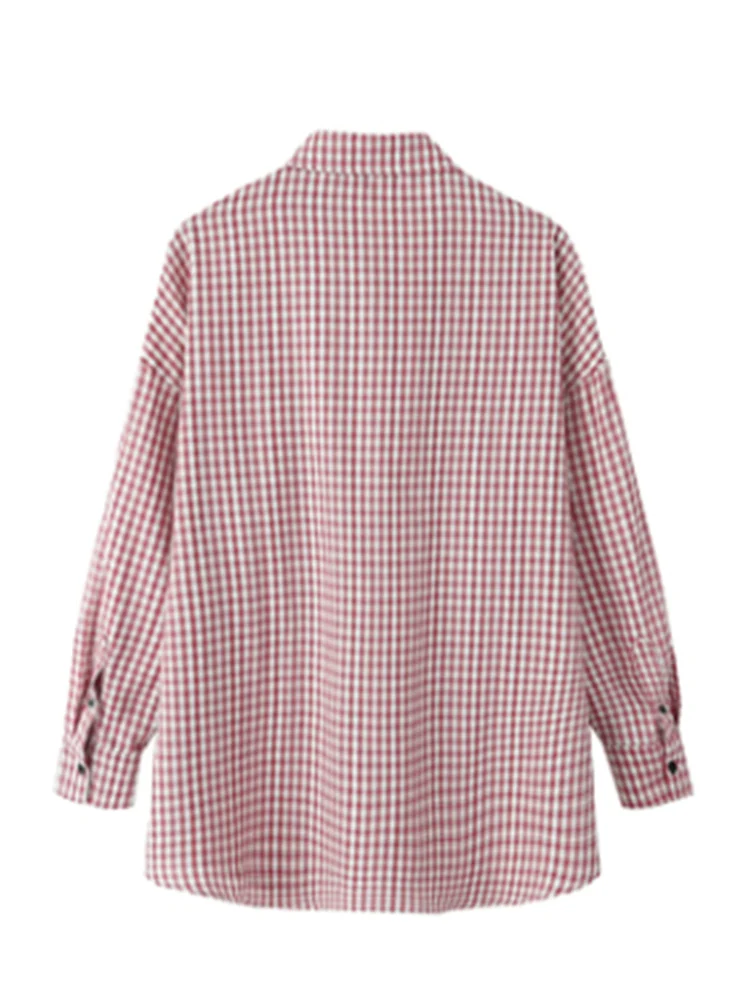 Женская Повседневная рубашка PUWD красная Свободная в клетку с квадратным вырезом
