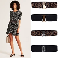 european and american vintage leopard elastic elastic waist dress canvas belt girls buckle belt